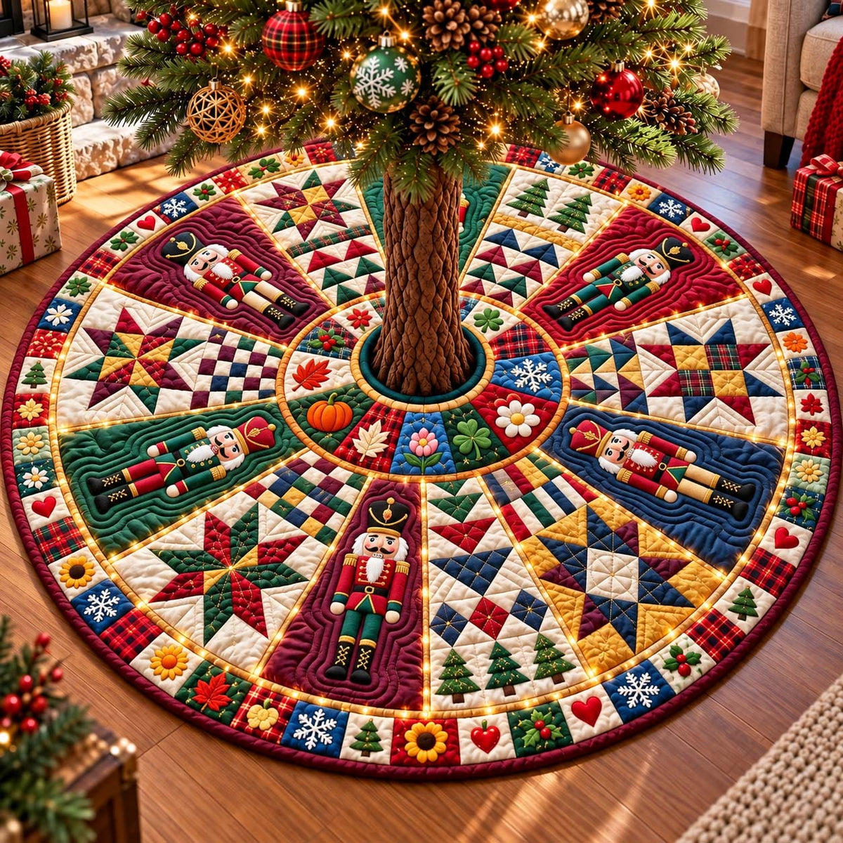 Nostalgic Nutcracker Plaid Quilted Tree Skirt