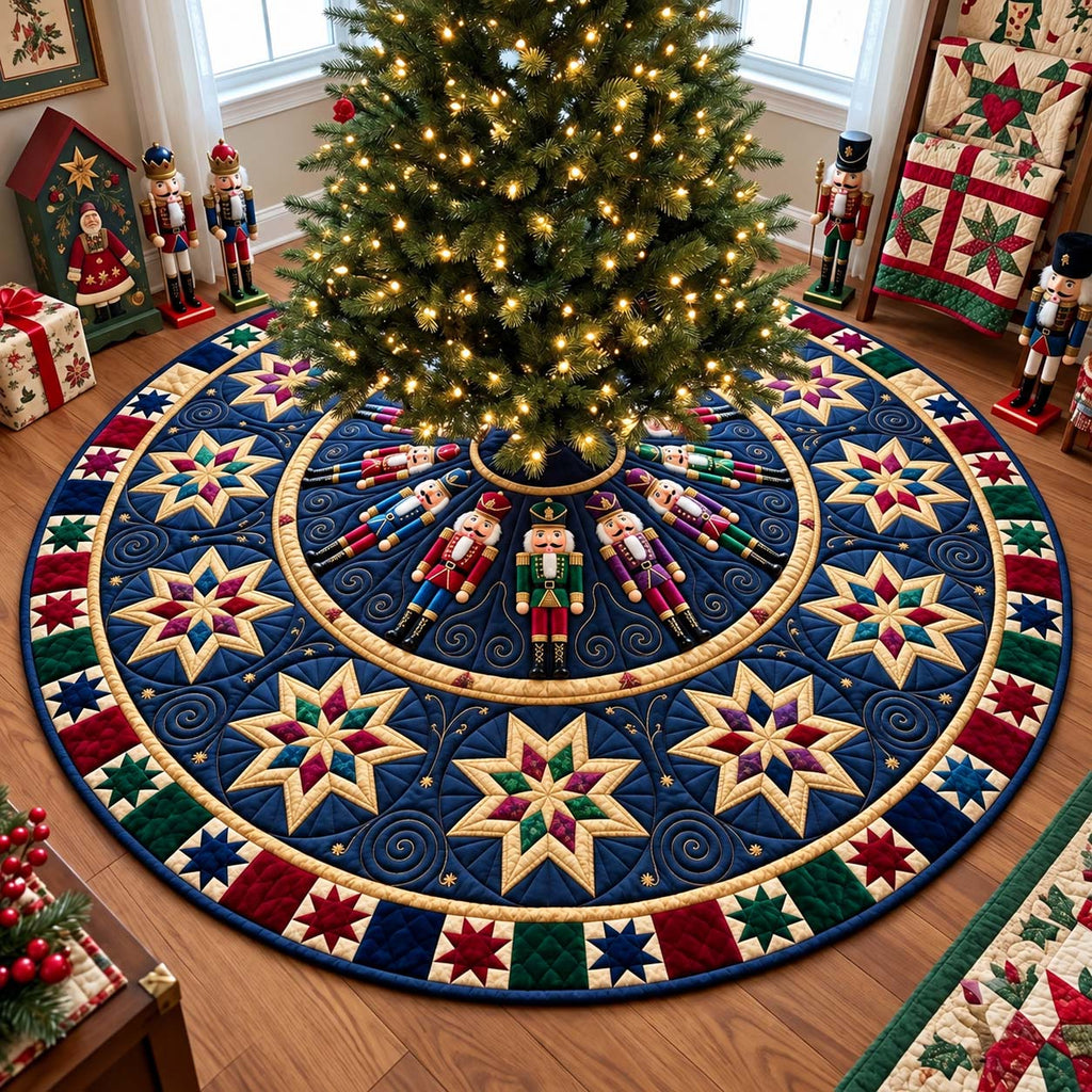 Midnight Starry Sky Nutcracker Quilted Tree Skirt