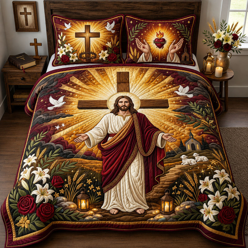 Jesus 3-Piece Quilted Bedding Set
