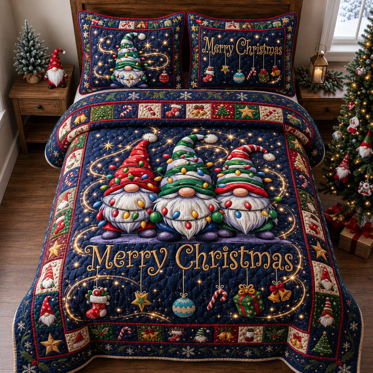 Merry Christmas 3-Piece Quilted Bedding Set
