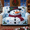 Cheerful Frosty Snowman Face Quilted Sofa Cover