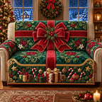 Holiday Ribbon Surprise Present Box Quilted Sofa Cover