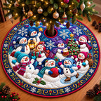 Joyful Snowman Family Hug Quilted Tree Skirt