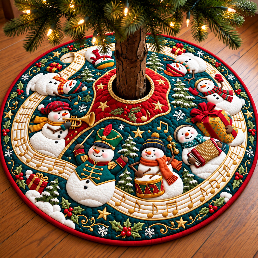 Musical Snowman Brass Marching Band Quilted Tree Skirt