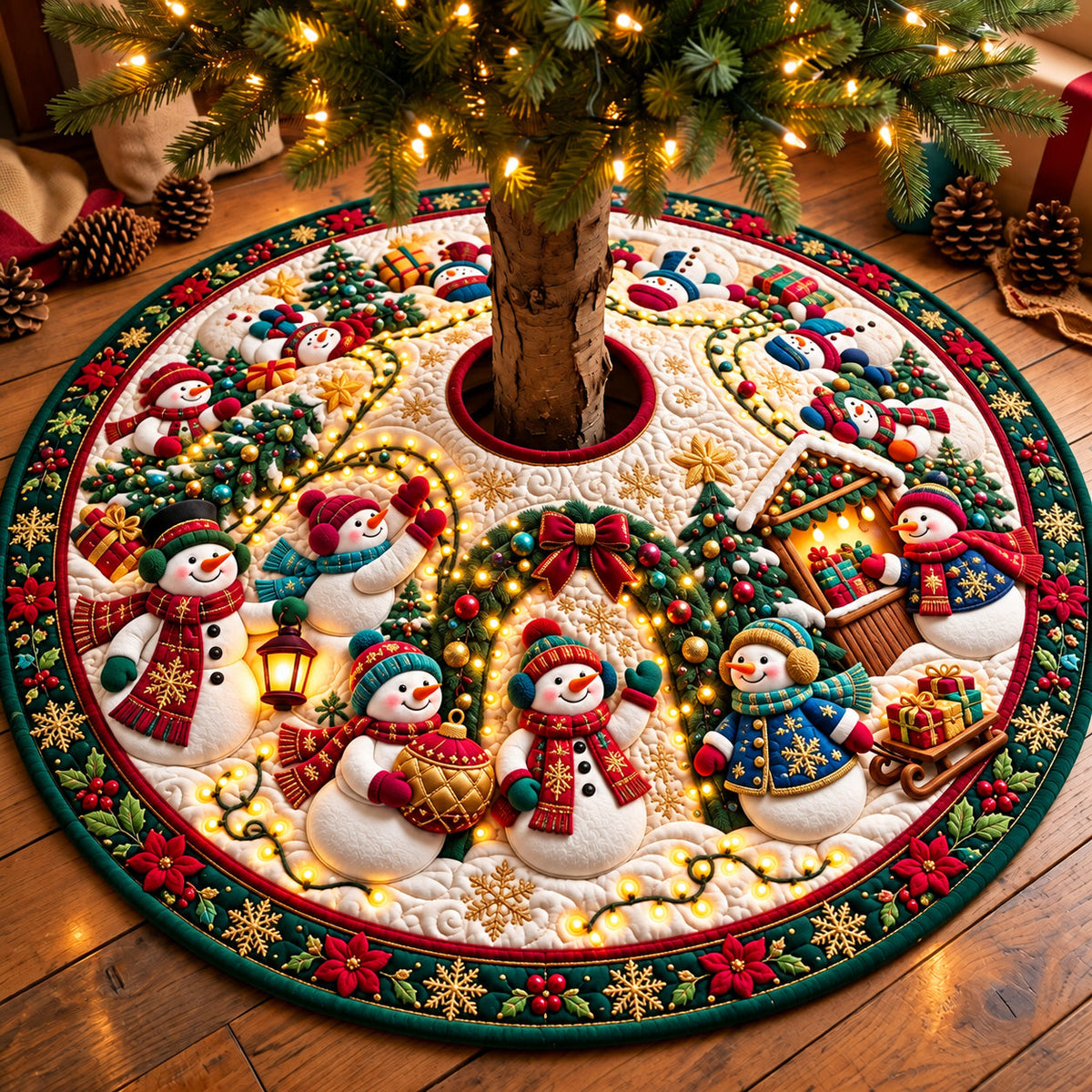 Holiday Glow Lantern Festival Quilted Tree Skirt