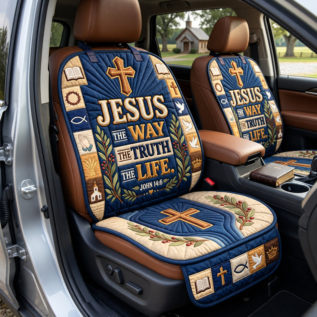 Way Truth And Life Cross Scripture Quilted Car Seat Protector