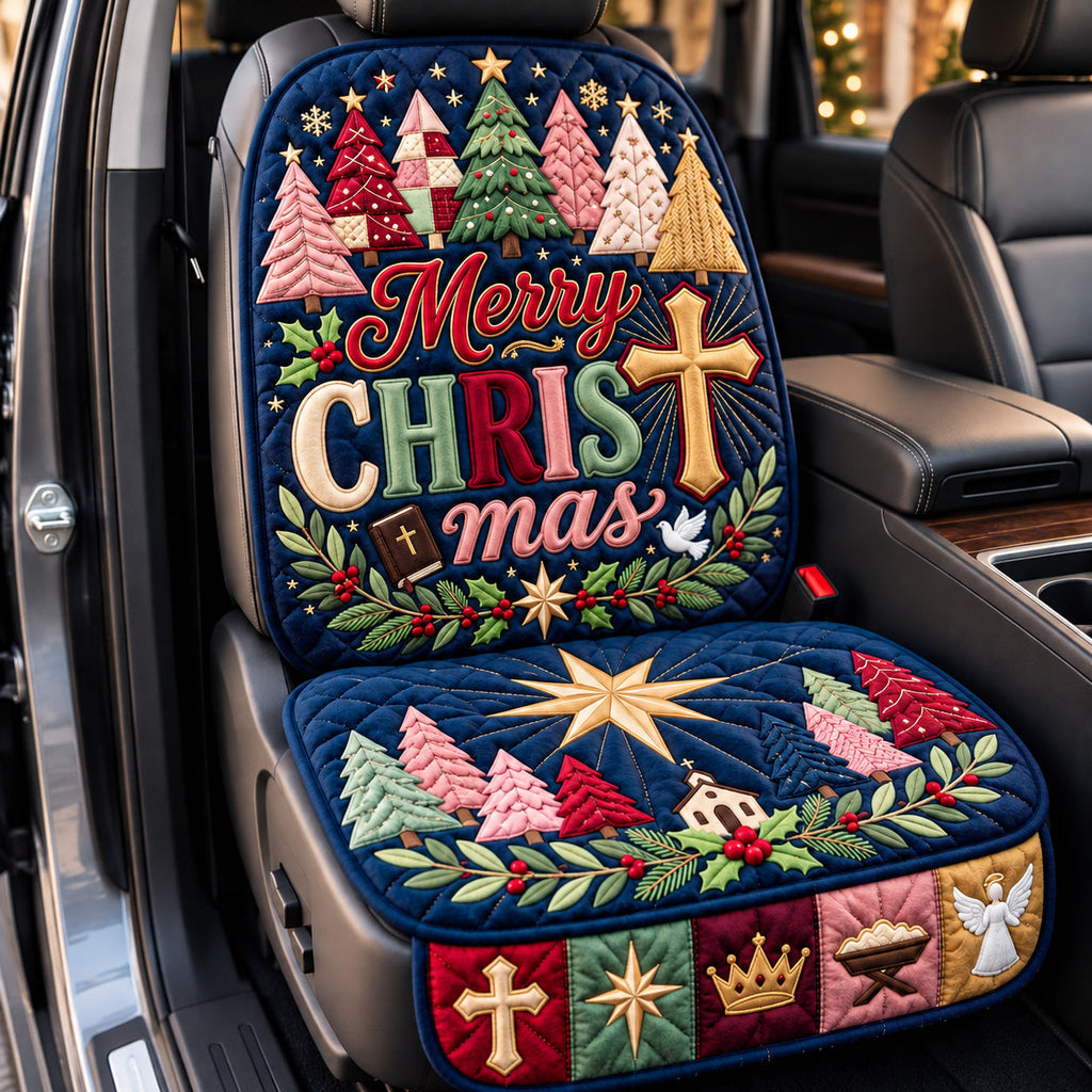 Merry Christmas Festive Typography Quilted Car Seat Protector