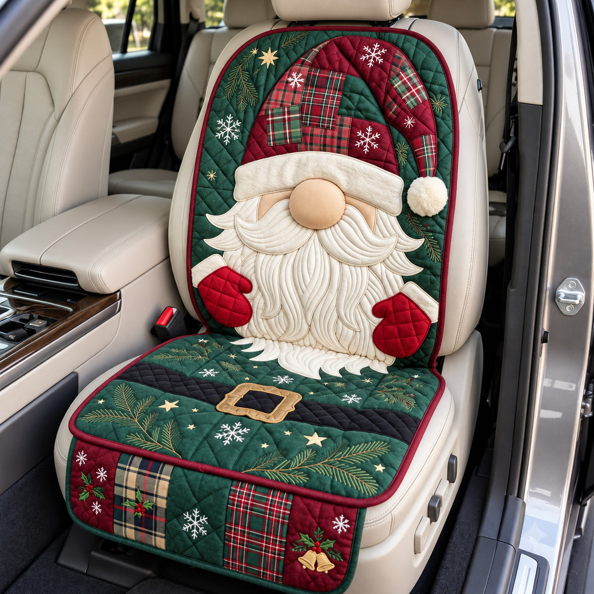 Nordic Holiday Forest Gnome Quilted Car Seat Protector