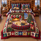 English Bulldog Christmas Scarf Quilted Bedding Set