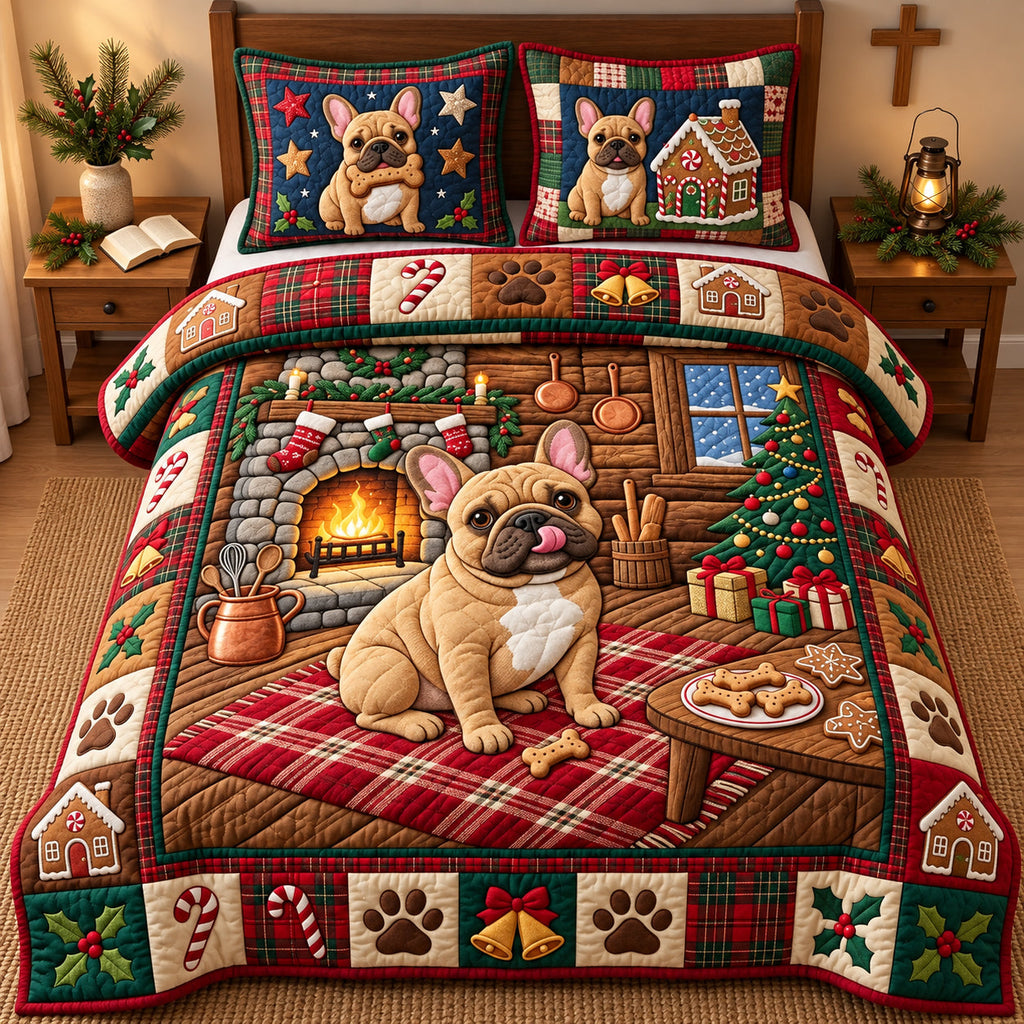 Wrinkled Pug Holiday Lights Quilted Bedding Set