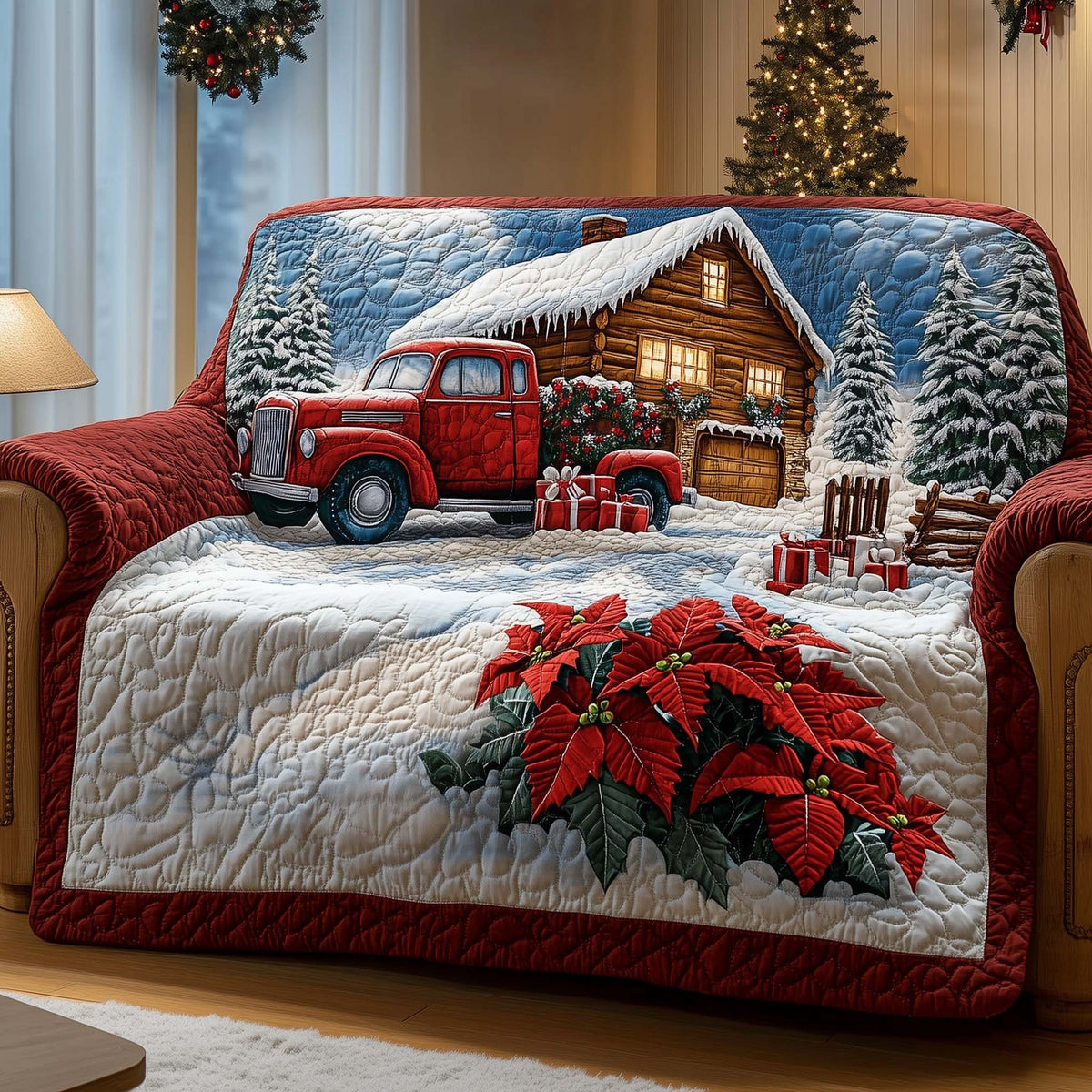 Farmhouse Christmas Quilted Sofa Cover