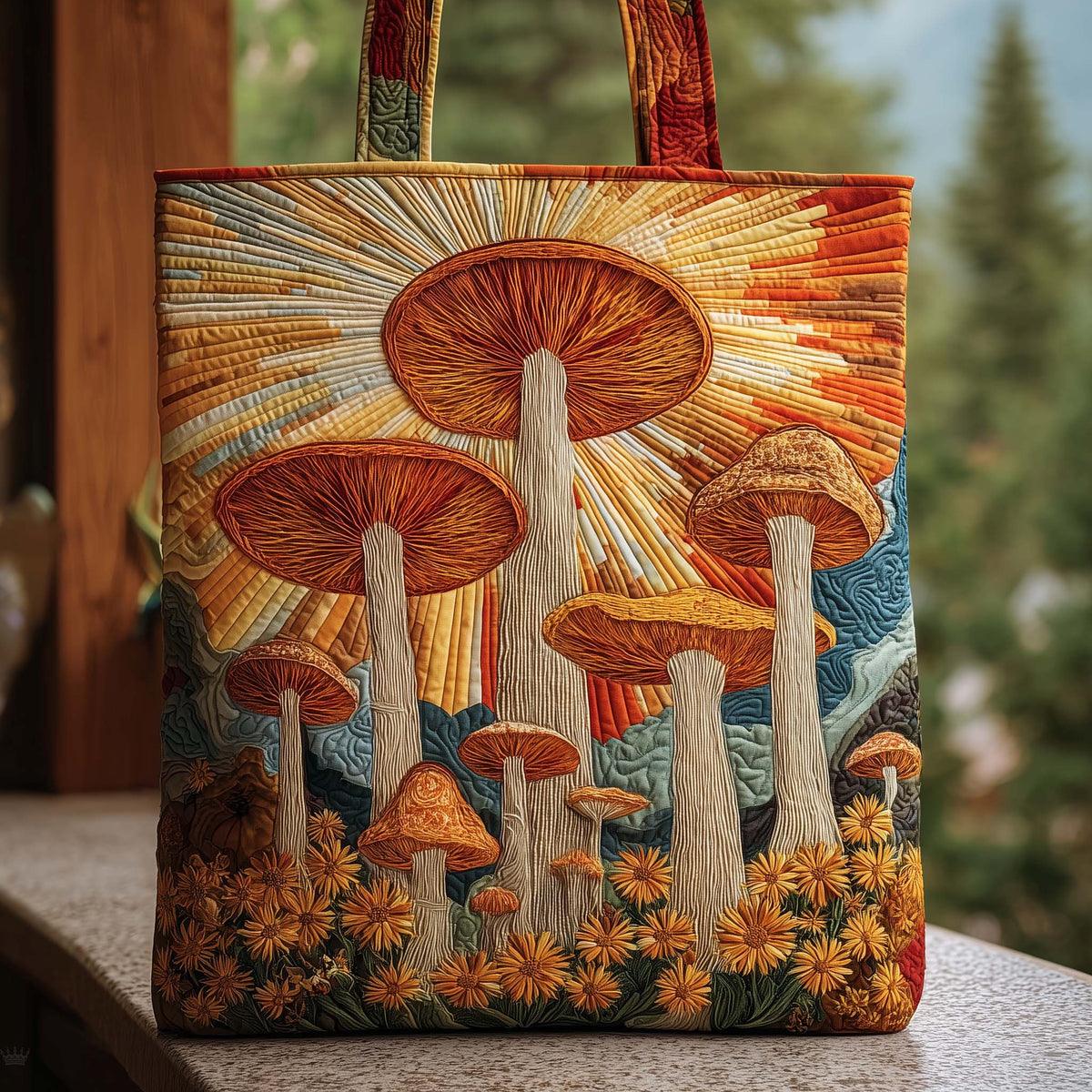Sunflare Fungi Quilted Tote Bag