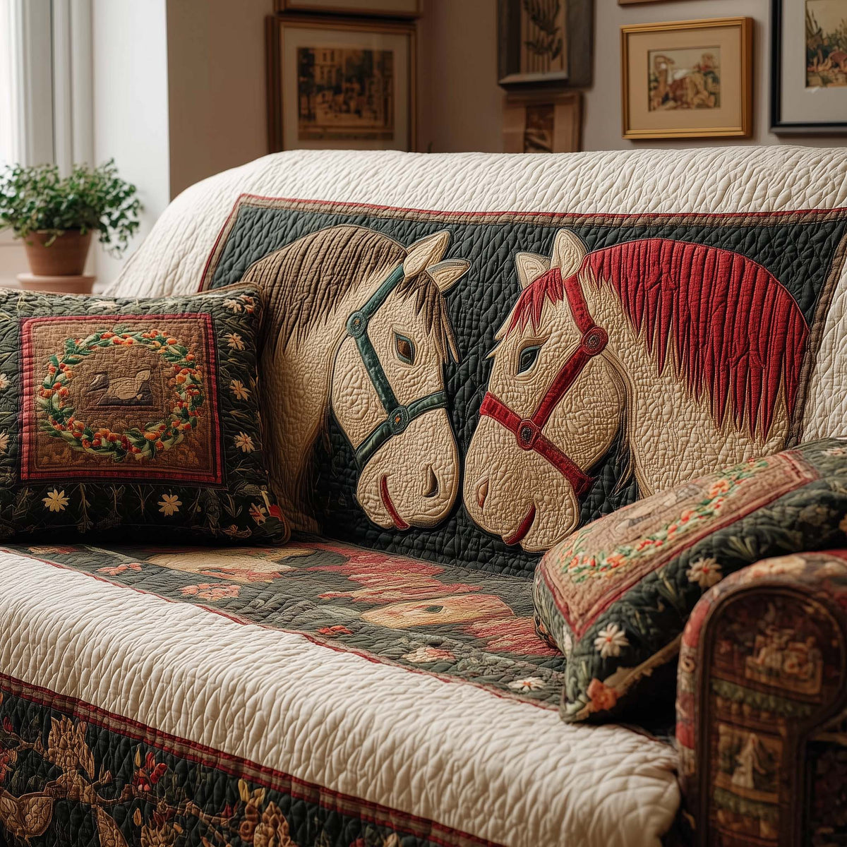 Gentle Horses Quilted Sofa Cover