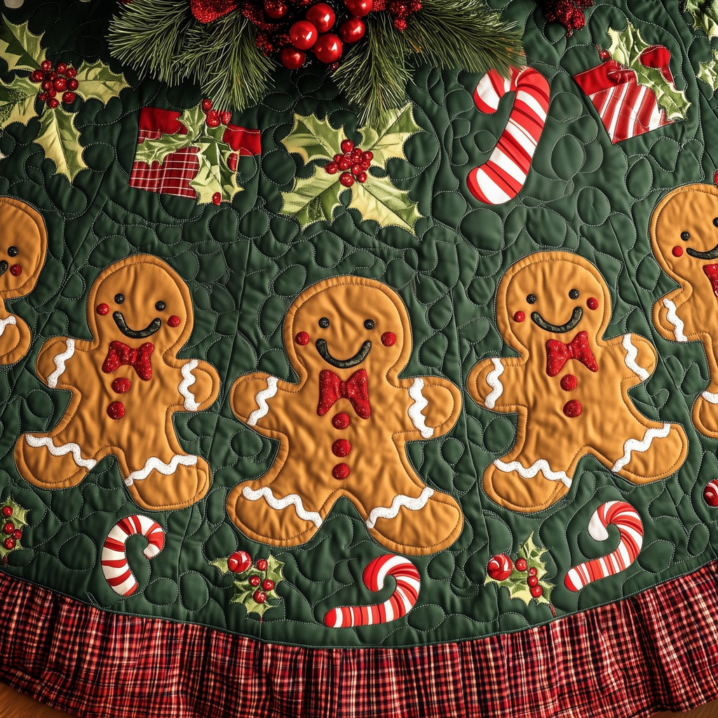 Sweet Gingerbread Cookie Quilted Tree Skirt