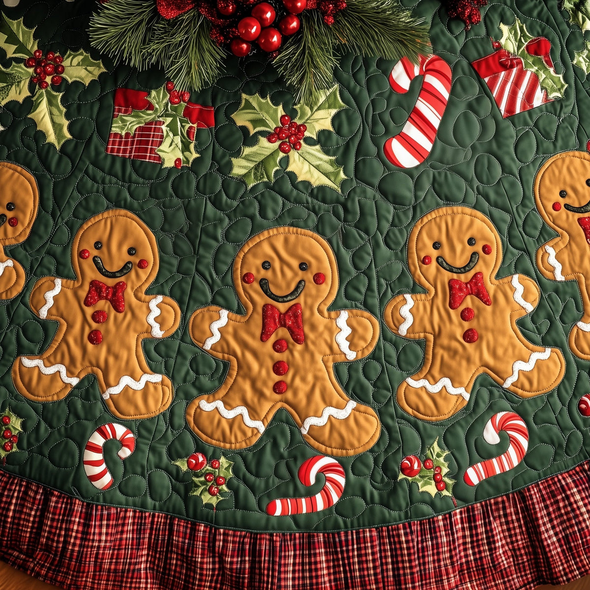 Sweet Gingerbread Cookie Quilted Tree Skirt