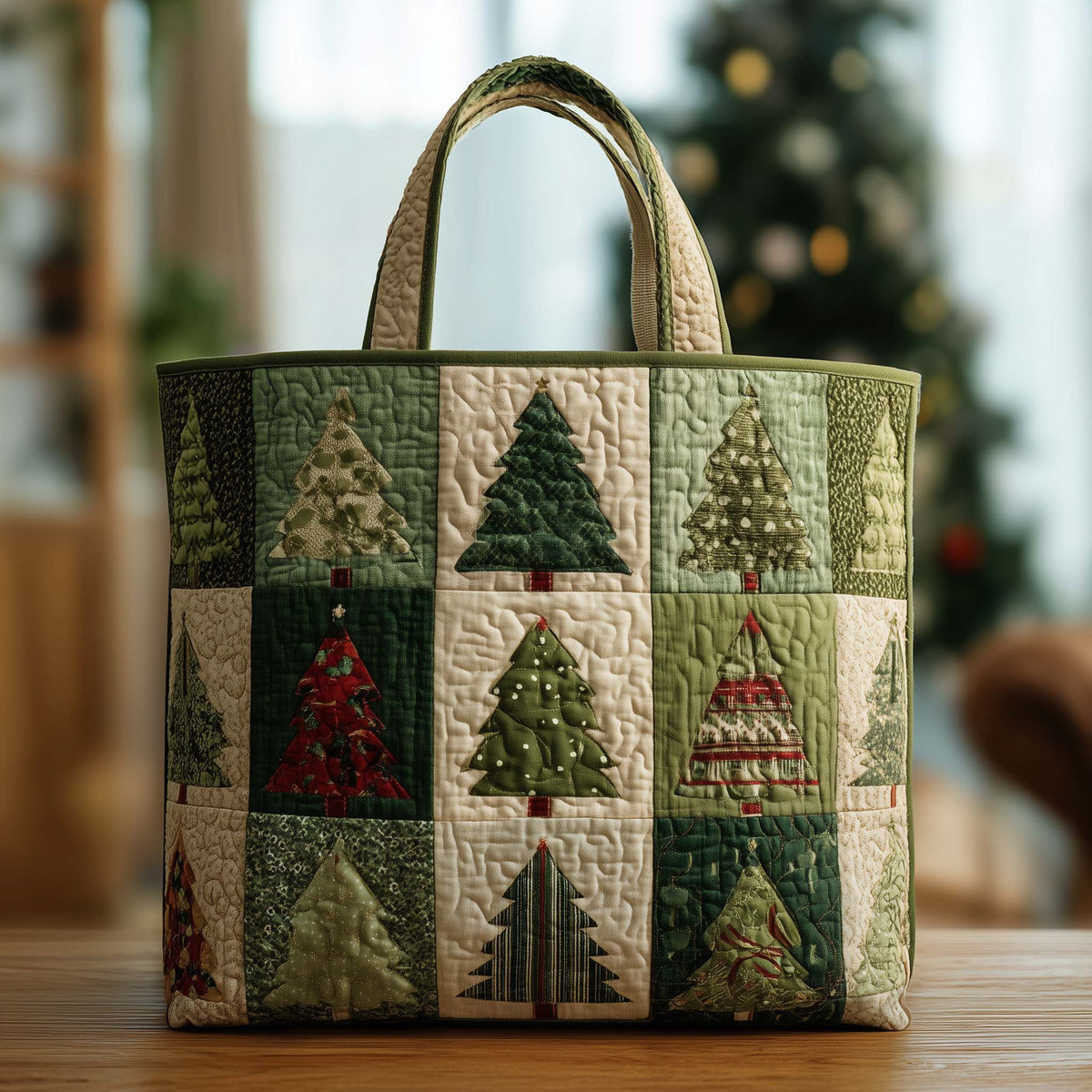 Mosaic Holiday Squares Quilted Tote Bag