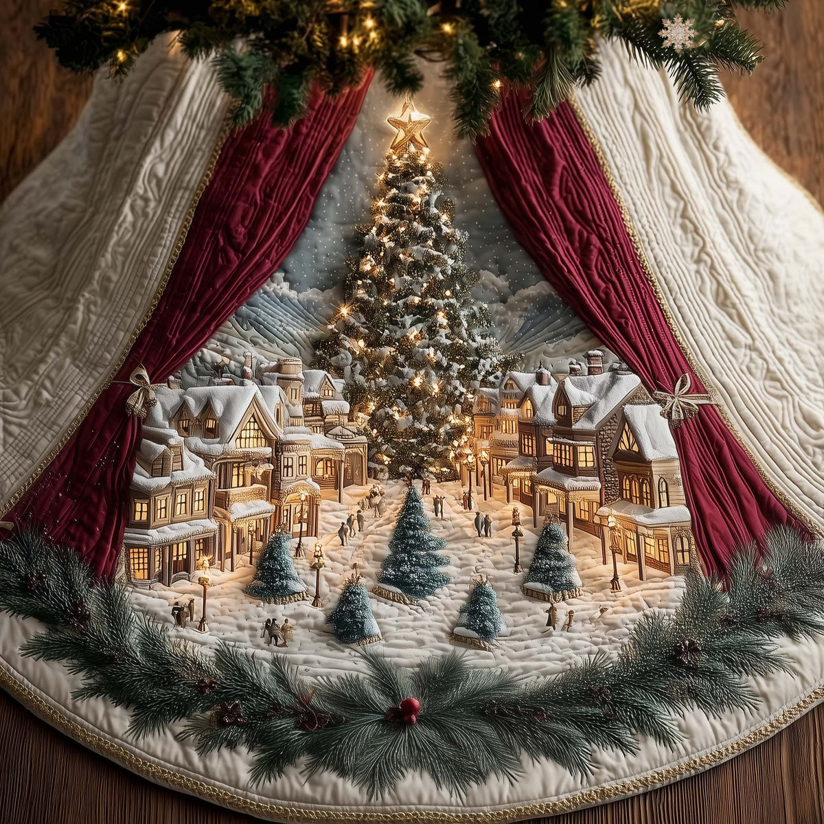 Christmas Wonderland Village Quilted Tree Skirt