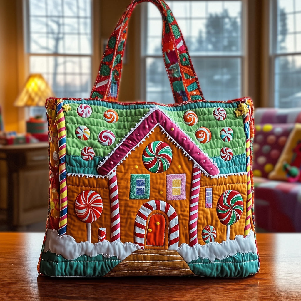 Sweet Gingerbread House Quilted Tote Bag