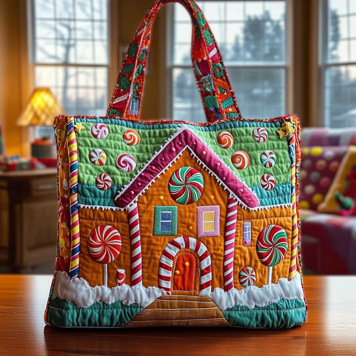 Sweet Gingerbread House Quilted Tote Bag