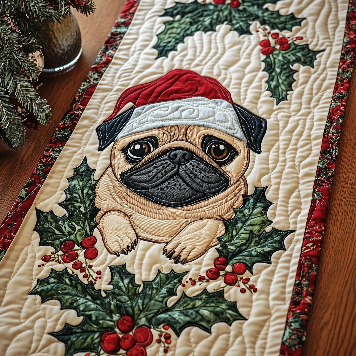 Adorable Pug Quilted Table Runner