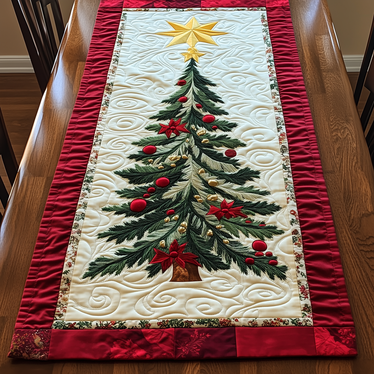 Sparkling Christmas Tree Quilted Table Runner