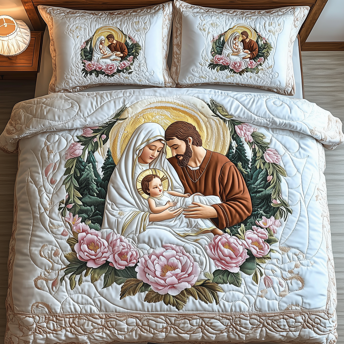 Colorful Christmas Tree 3-Piece Quilted Bedding Set