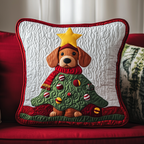 Merry Dachshund Christmas Tree Quilted Pillow Case