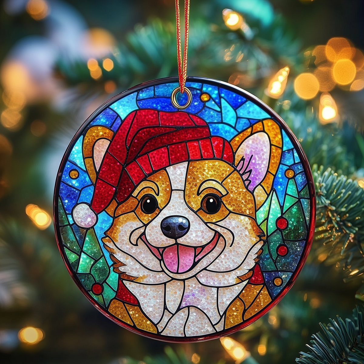 Merry Christmas Corgi Mica Ornament