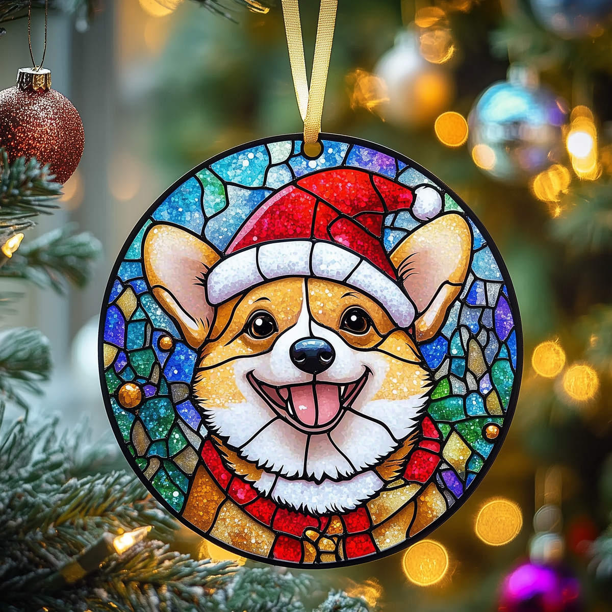 Playful Christmas Corgi Mica Ornament