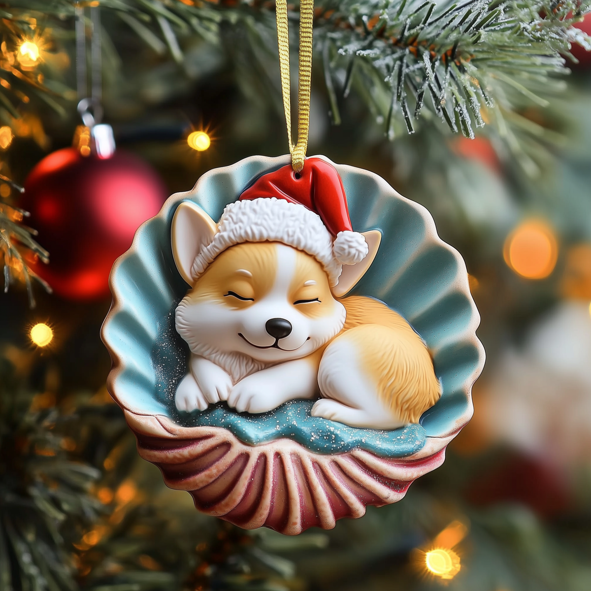 Joyful Christmas Corgi Mica Ornament