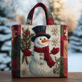 Festive Holiday Snowman Charm Quilted Tote Bag