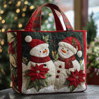 Cheerful Holiday Snowman Charm Quilted Tote Bag