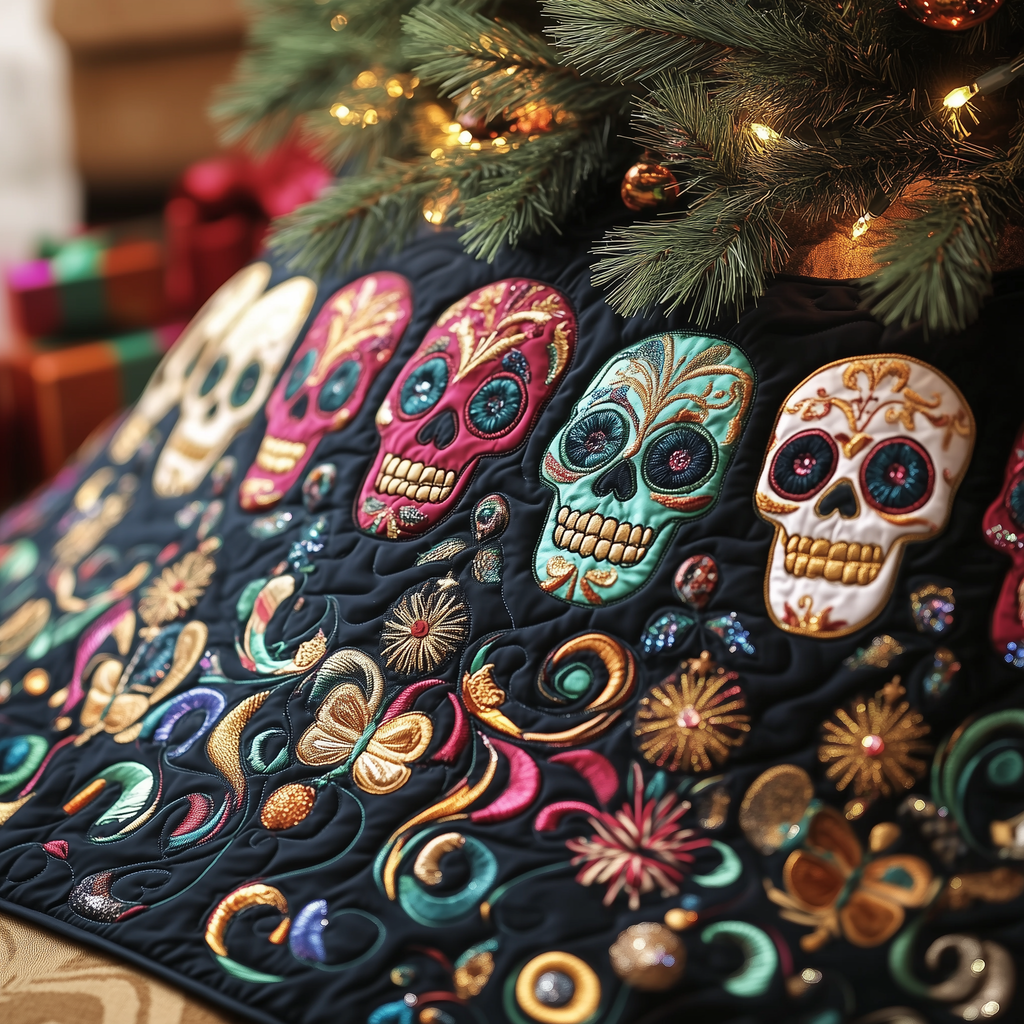 Festive Skull Quilted Tree Skirt