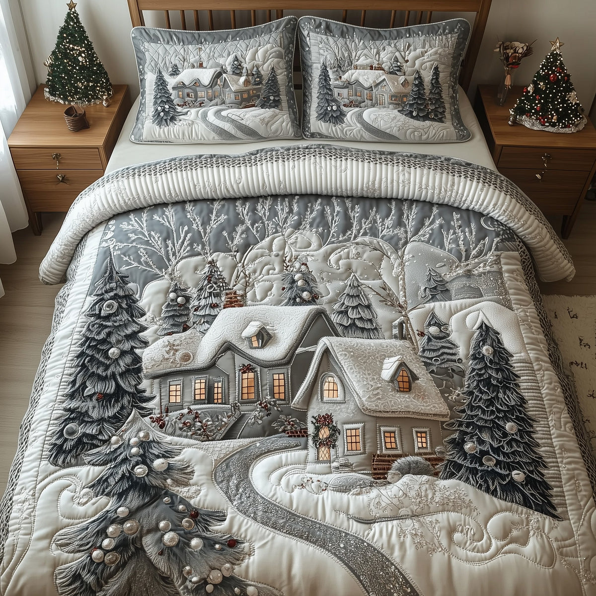 Peaceful Snowbound Township Duvet Cover Set