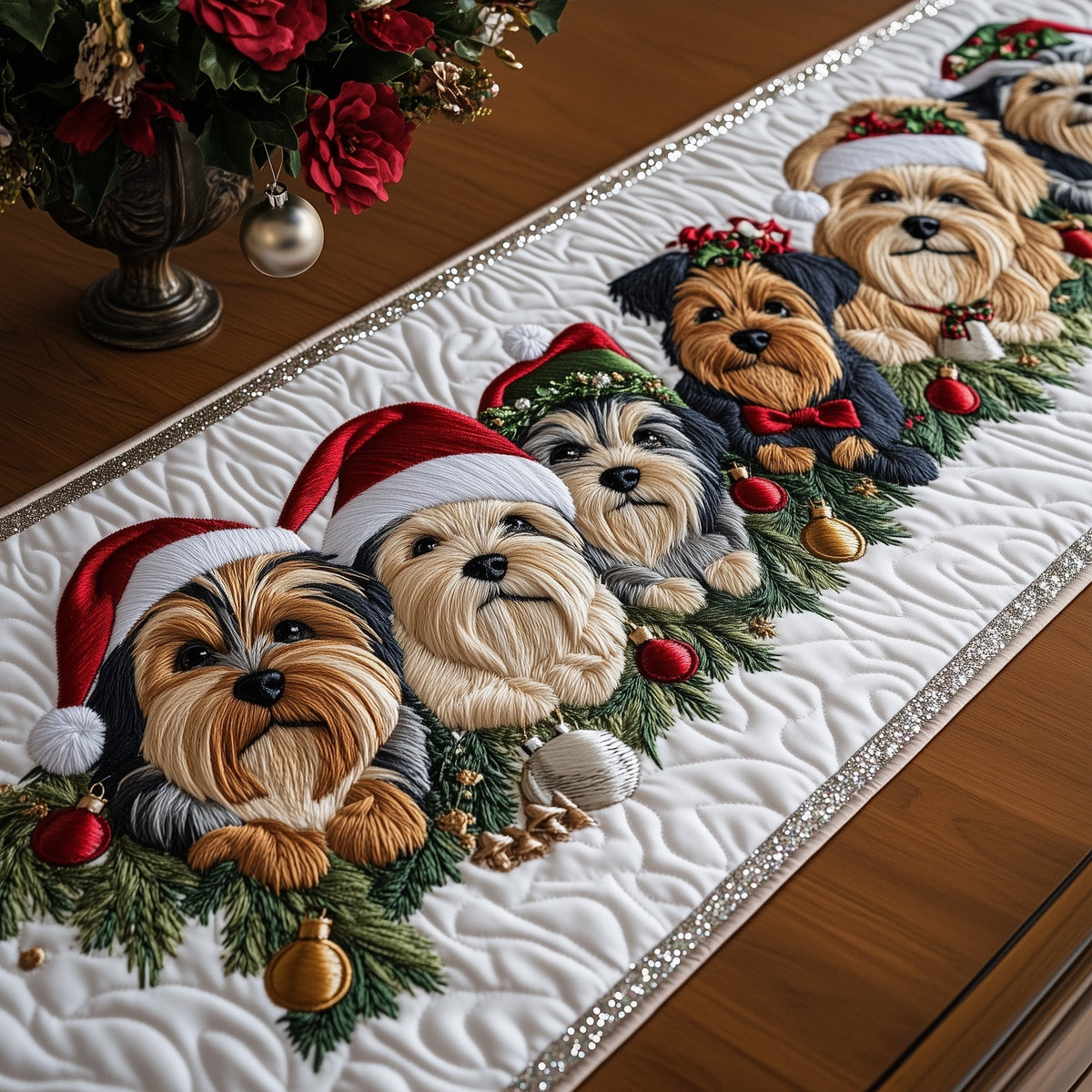 Jolly Yorkshire Terrier Quilted Table Runner