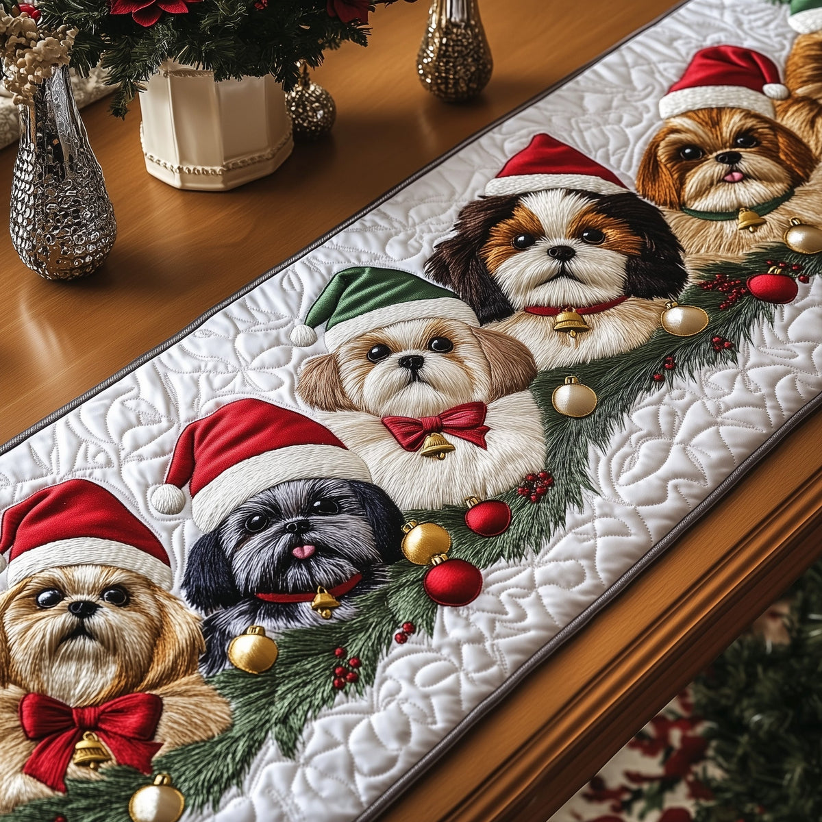 Jolly Shih Tzu Quilted Table Runner