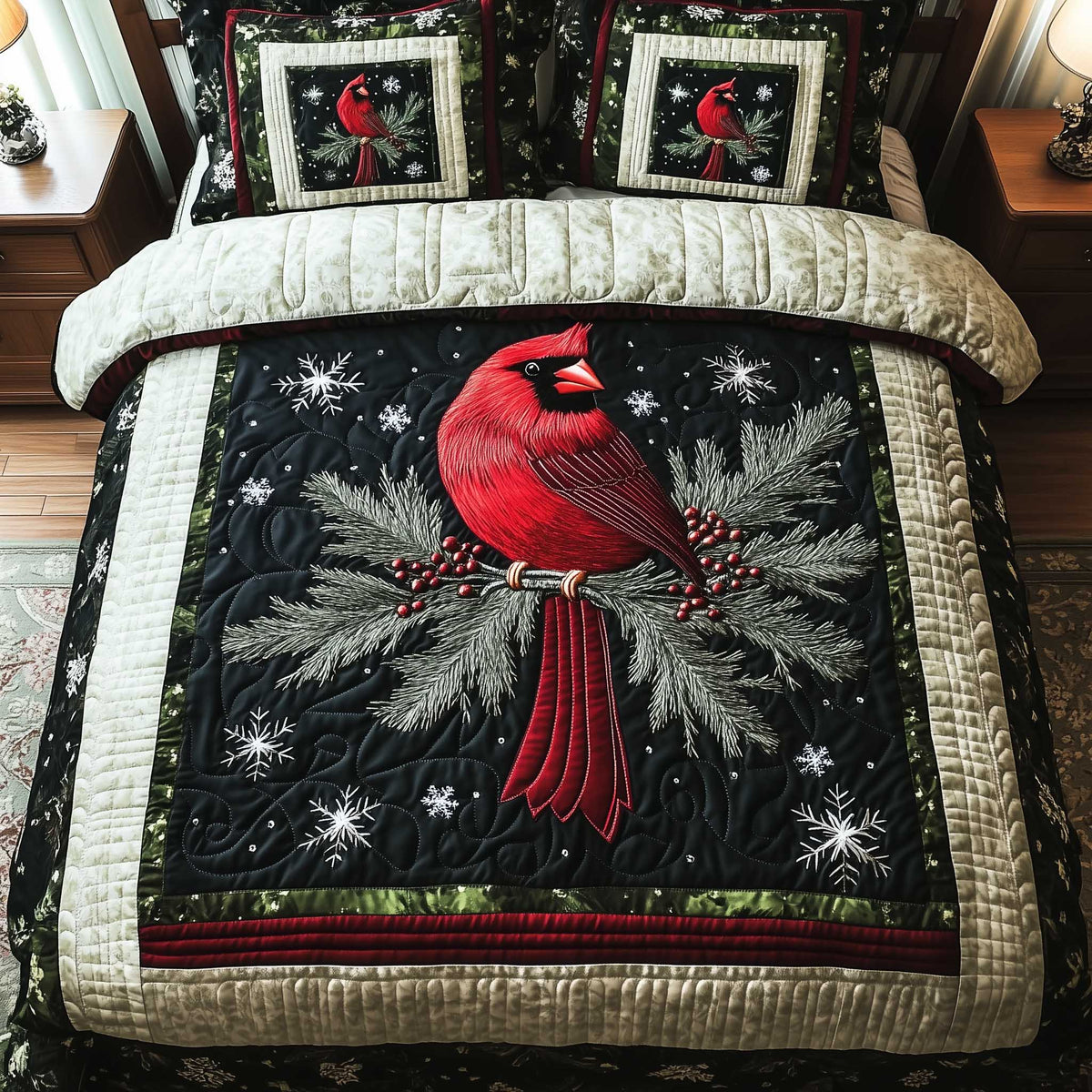 Scarlet Songbird Perch Duvet Cover Set
