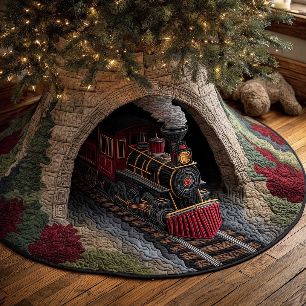 Vintage Holiday Express Quilted Tree Skirt