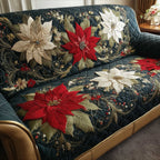 Holiday Glow Poinsettia Elegance Quilted Sofa Cover