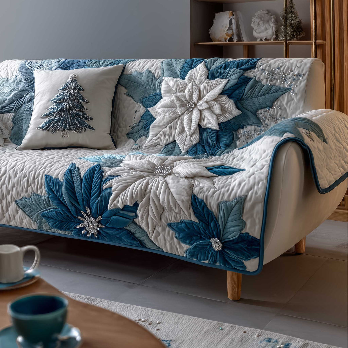 Holiday Glow Snowman Quilted Sofa Cover