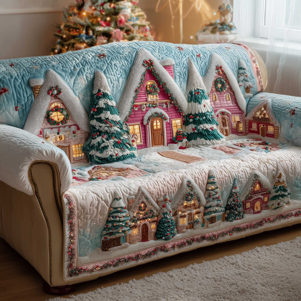 Rustic Christmas Wonderland Quilted Sofa Cover