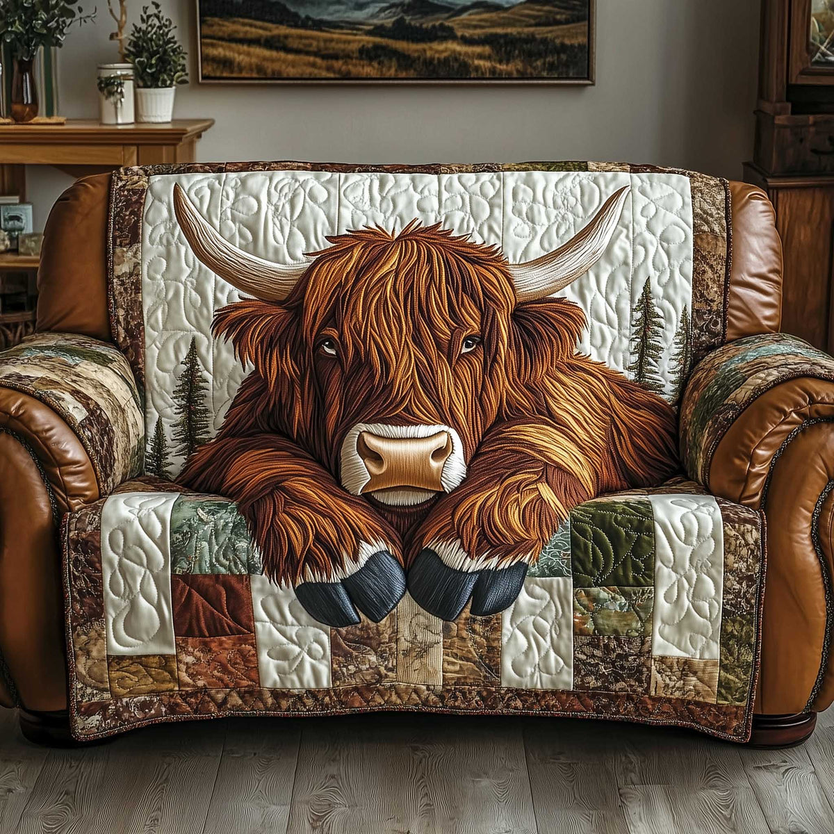 Scandinavian Pine Meadow Quilted Sofa Cover