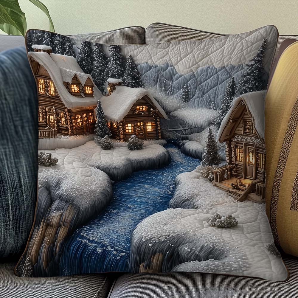 Frosted Townscape Quilted Pillow Case