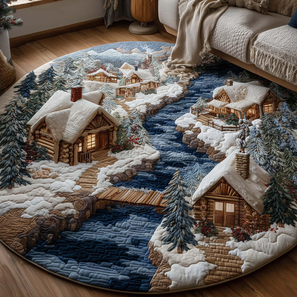 Frosted Townscape Quilted Round Mat