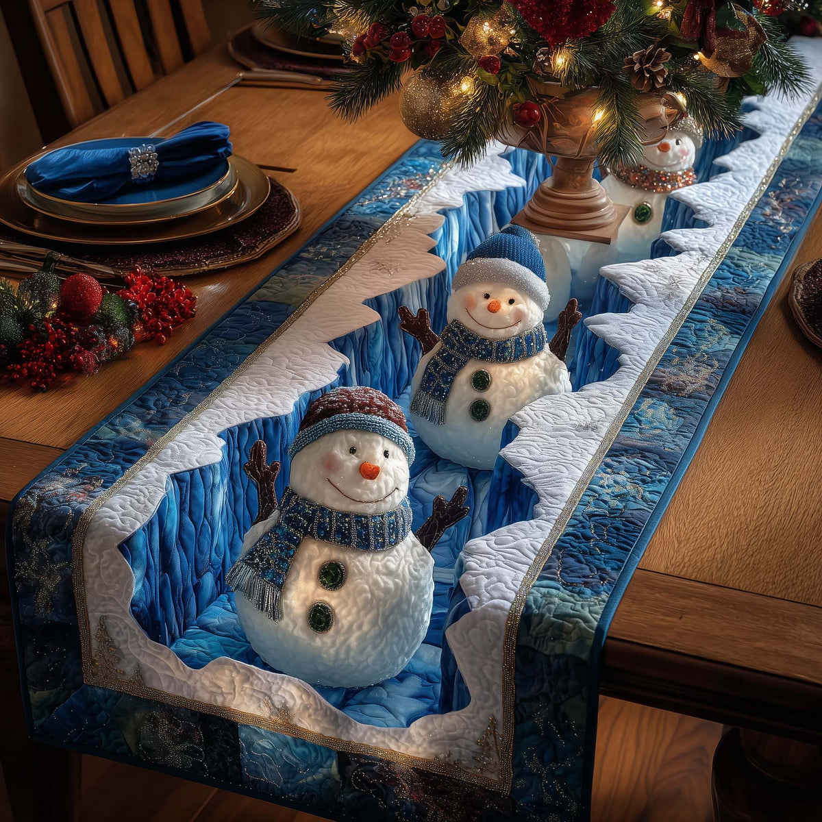 Jolly Snowmen Quilted Table Runner