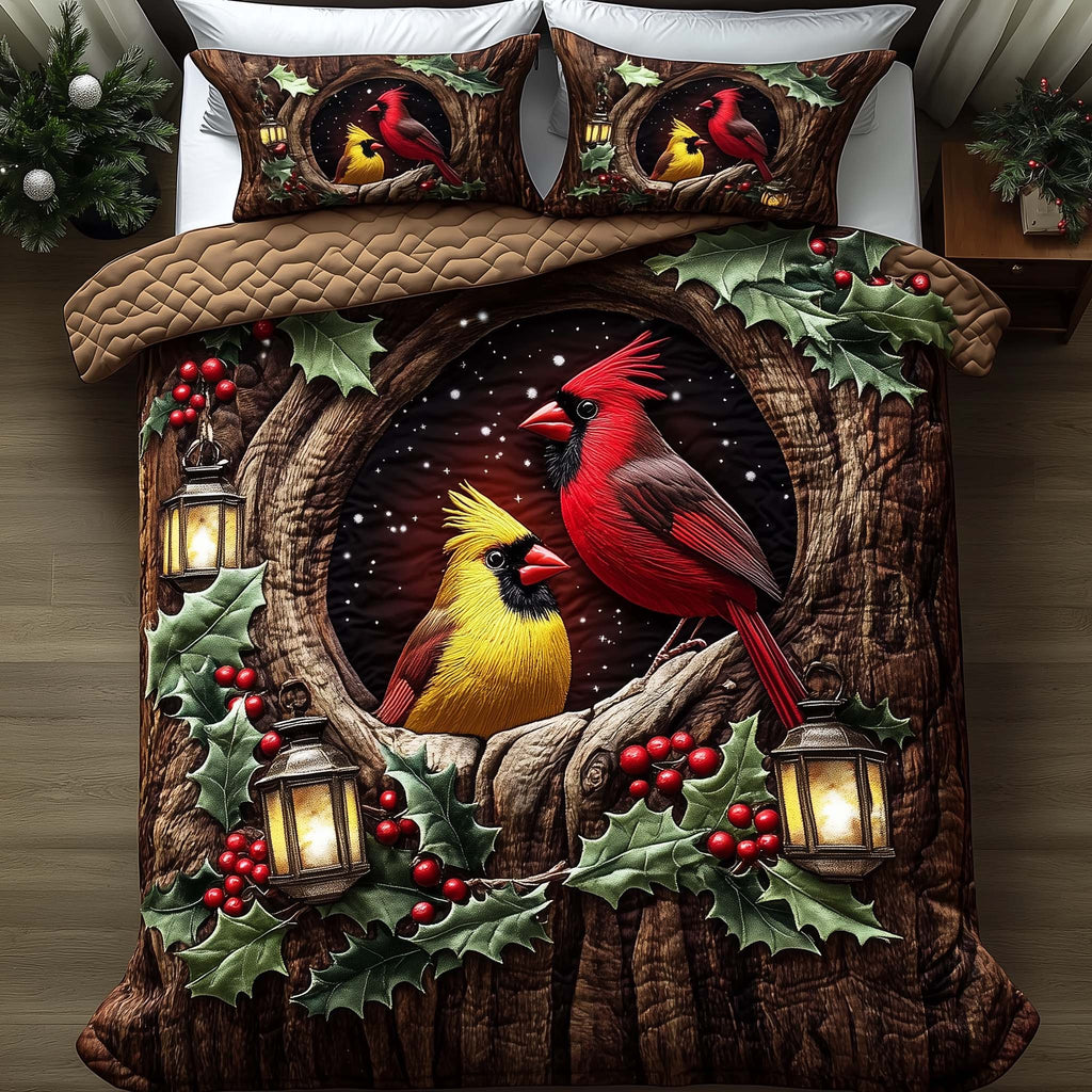 Winter Cardinal Holly Berry Duvet Cover Set