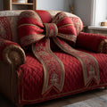 Crimson Sash Swirl Quilted Sofa Cover