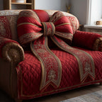 Crimson Sash Swirl Quilted Sofa Cover