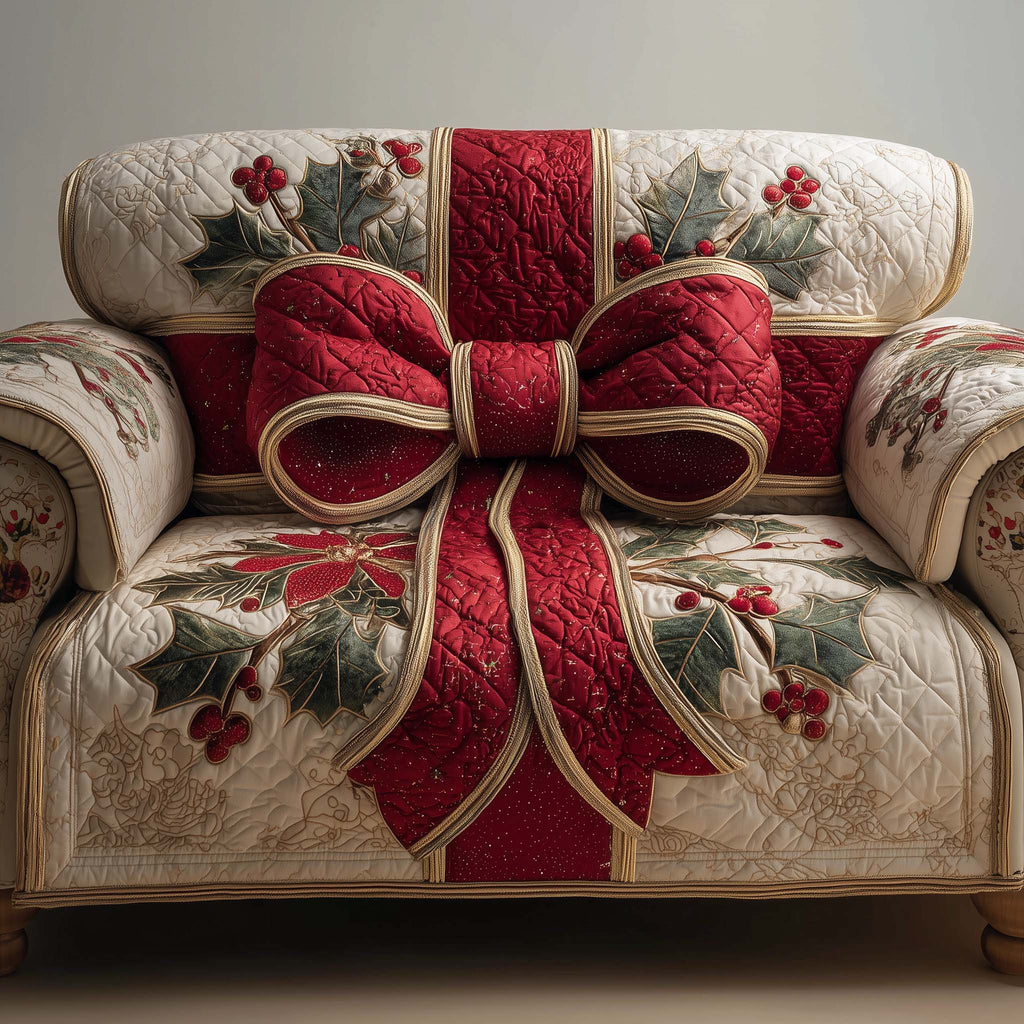 Holiday Ribbon Quilted Sofa Cover