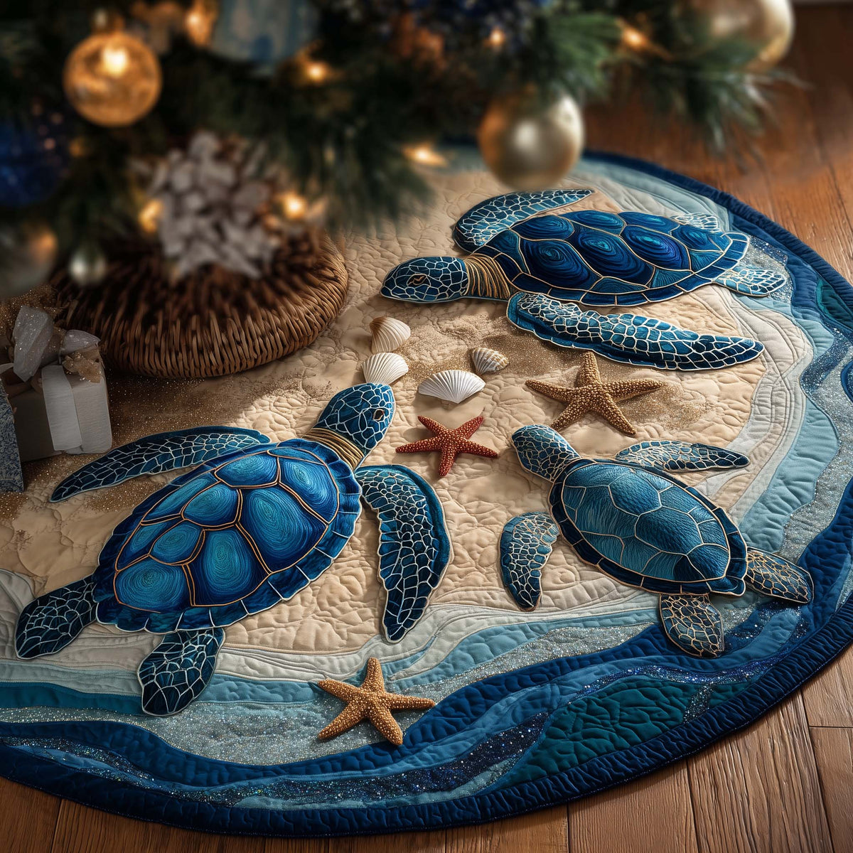 Ocean Sea Turtle Wonderland Quilted Tree Skirt
